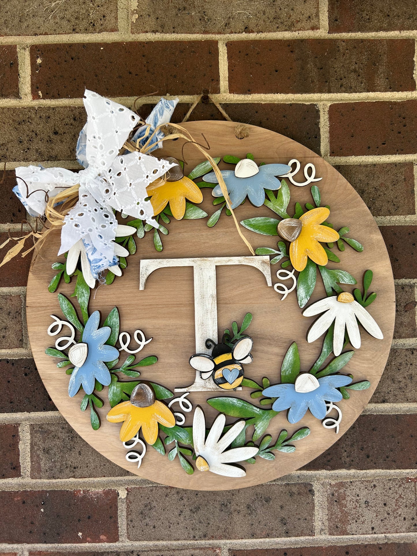 Personalized Spring Floral Bee Door Hanger