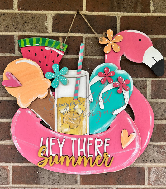 Flamingo “Hey There” Summer Door Hanger