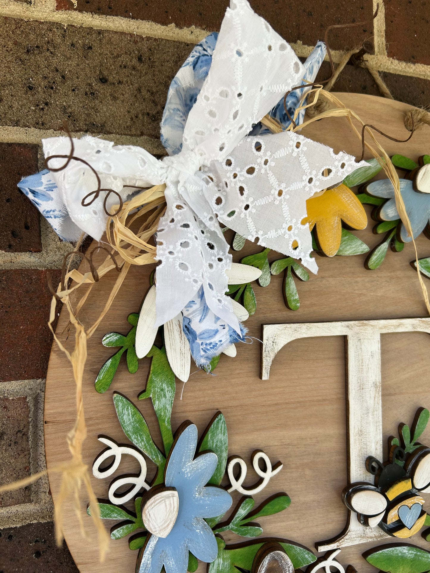 Personalized Spring Floral Bee Door Hanger