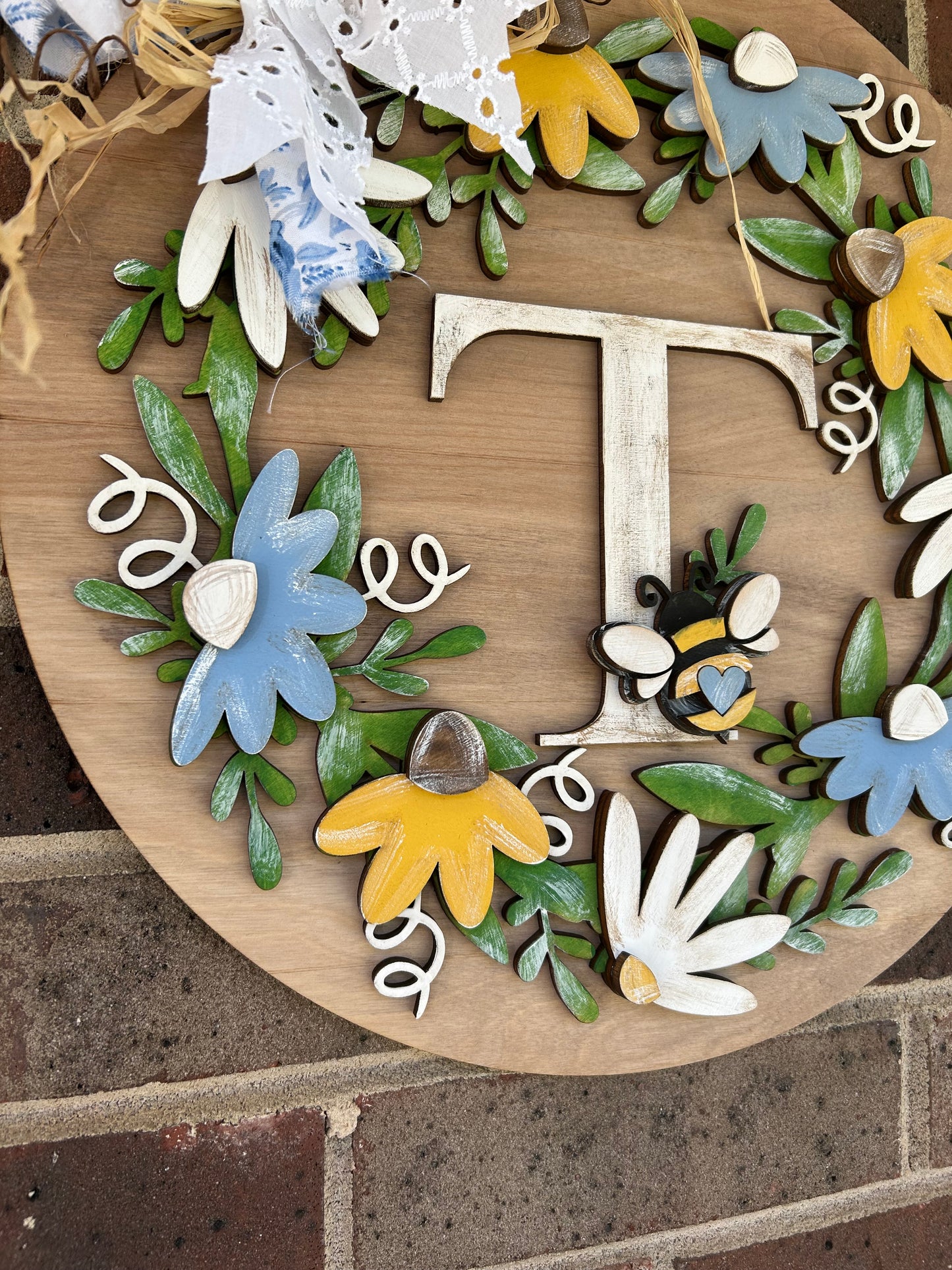 Personalized Spring Floral Bee Door Hanger
