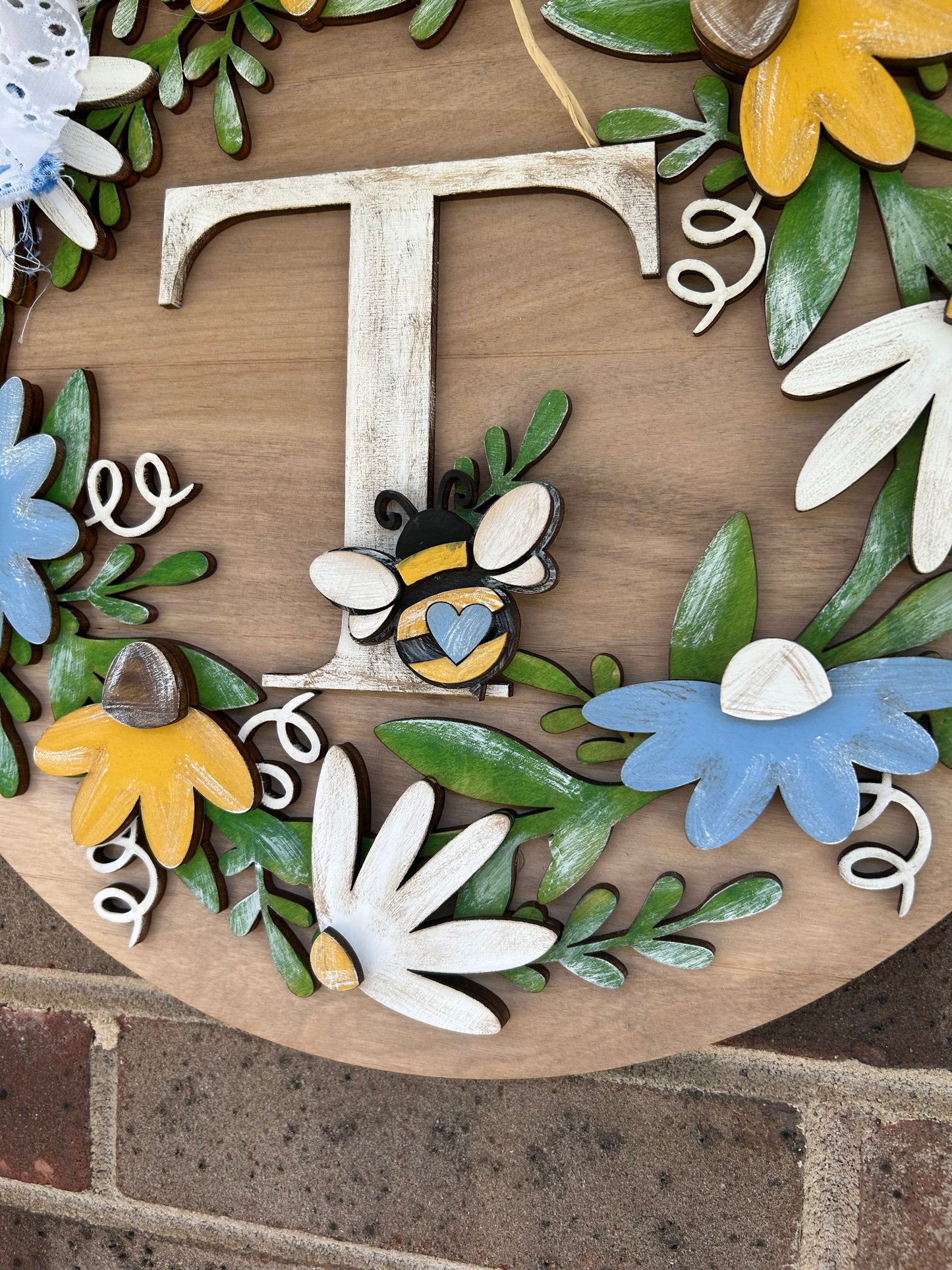 Personalized Spring Floral Bee Door Hanger