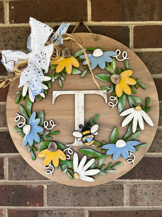 Personalized Spring Floral Bee Door Hanger
